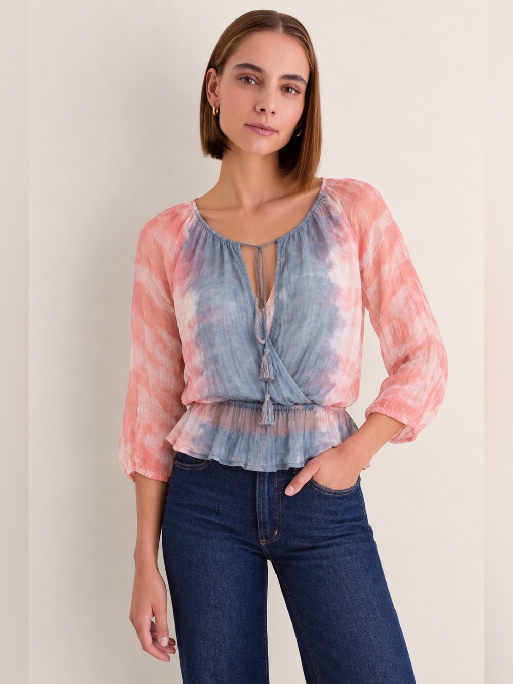 Gypsy05 Jet Set Draped Peplum Top Tie Dye Rayon